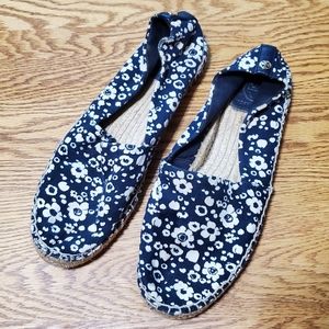 Tory Burch Risa Espadrille Flats Navy Ivory Floral Flowers Women's Sz 8